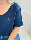 Herzlein® Musselin Shirt in Navy Blau