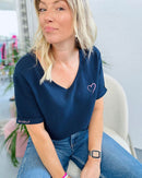 Herzlein® Musselin Shirt in Navy Blau