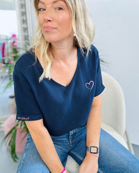 Herzlein® Musselin Shirt in Navy Blau