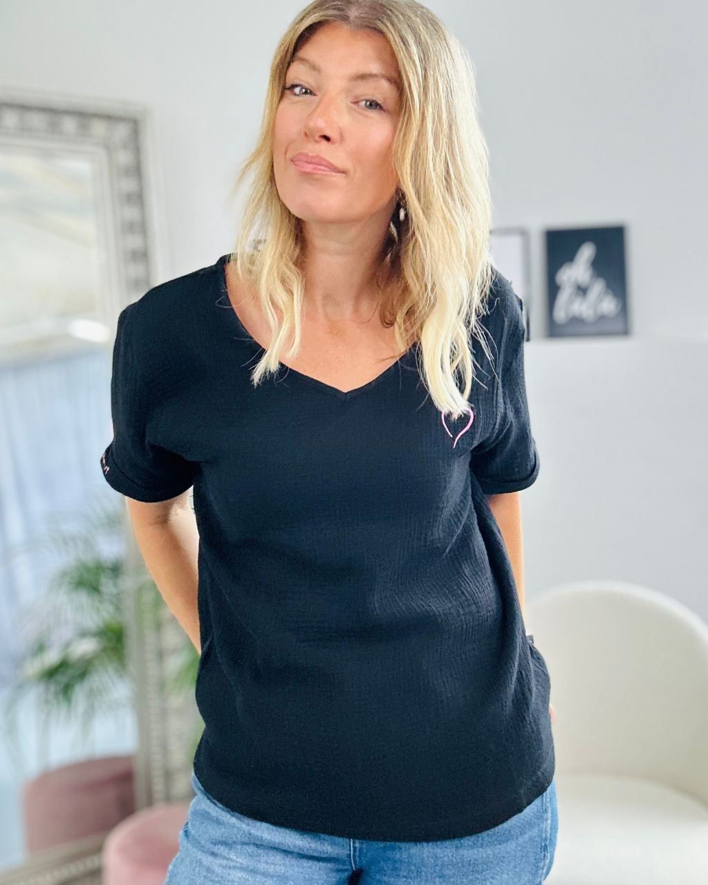 Herzlein® Musselin Shirt in Schwarz