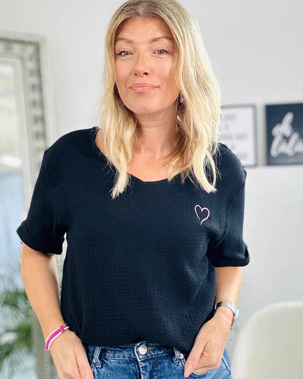 Herzlein® Musselin Shirt in Schwarz