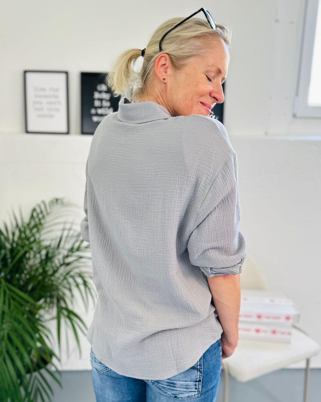 Herzlein® Musselin Bluse in Hell Grau