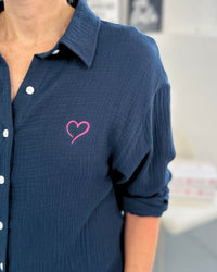 Herzlein® Musselin Bluse in Navy Blau