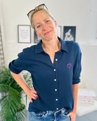 Herzlein® Musselin Bluse in Navy Blau