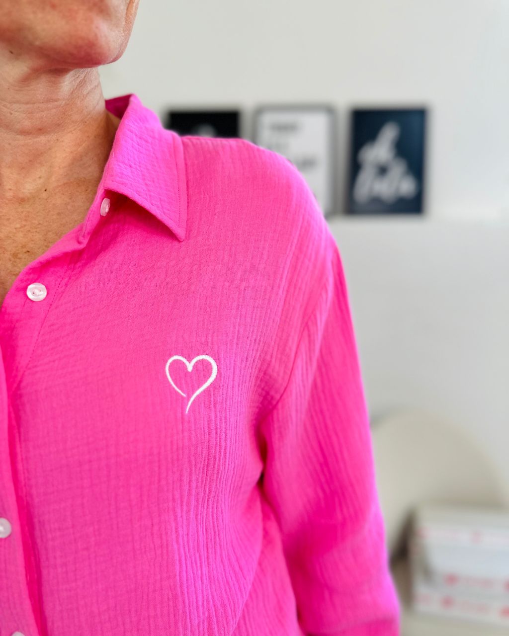 Herzlein® Musselin Bluse in Fuchsia
