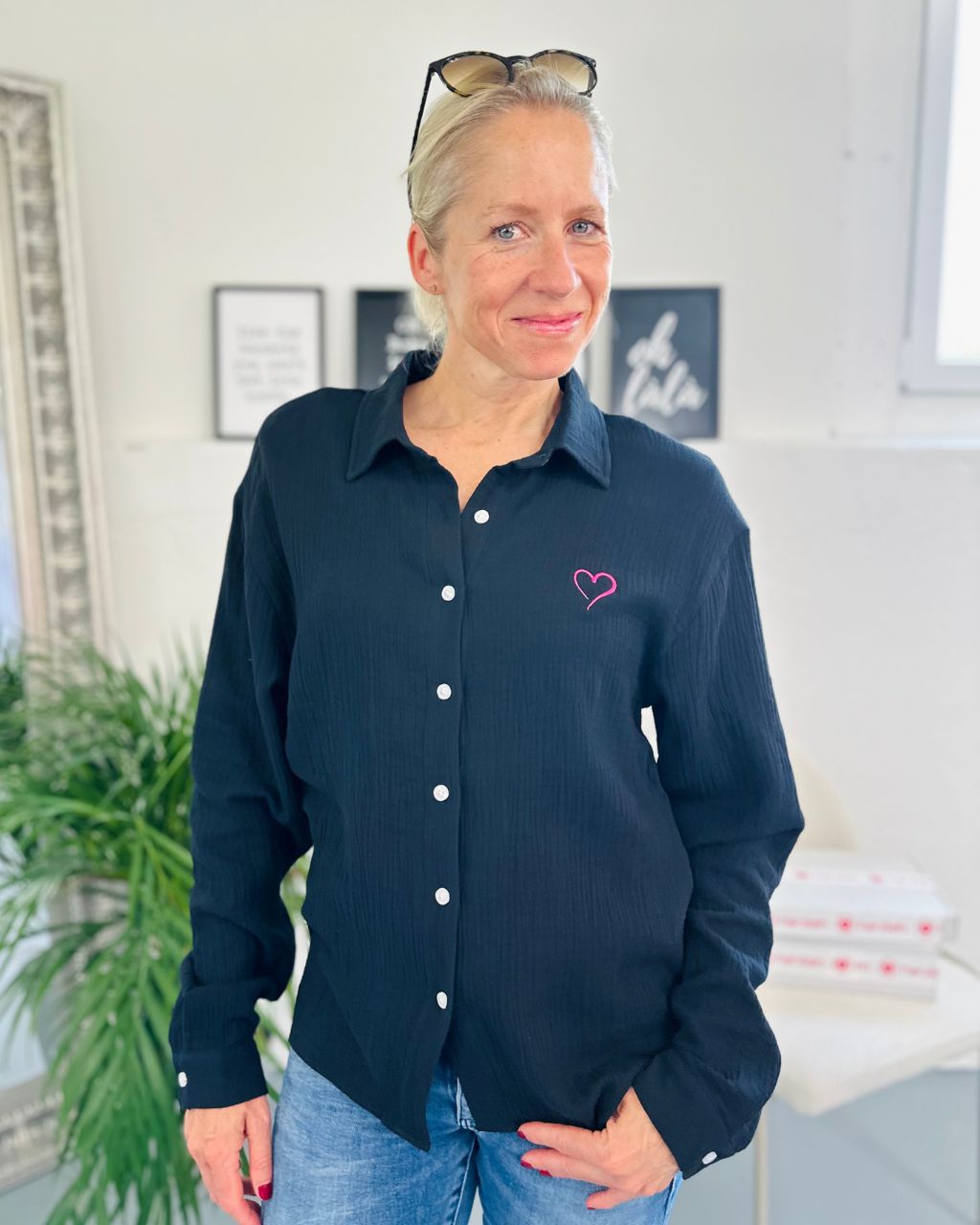Herzlein® Musselin Bluse in Schwarz