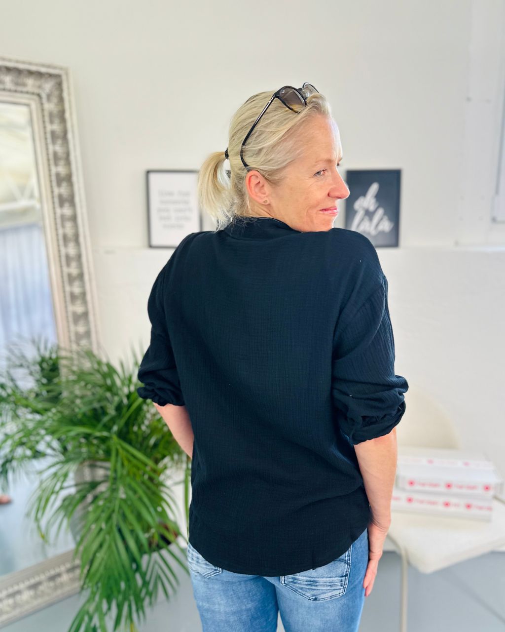 Herzlein® Musselin Bluse in Schwarz