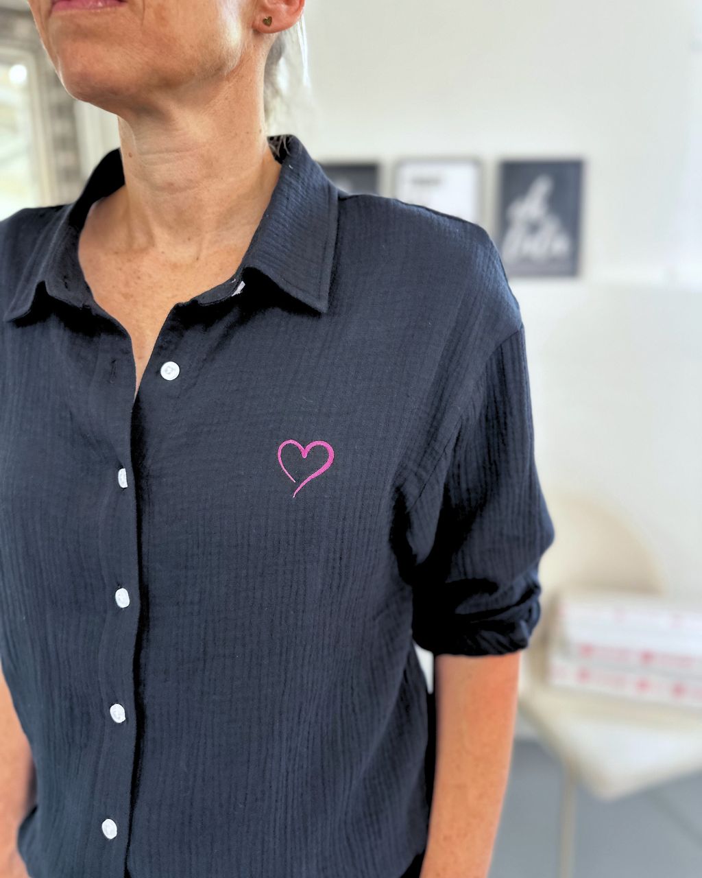 Herzlein® Musselin Bluse in Schwarz