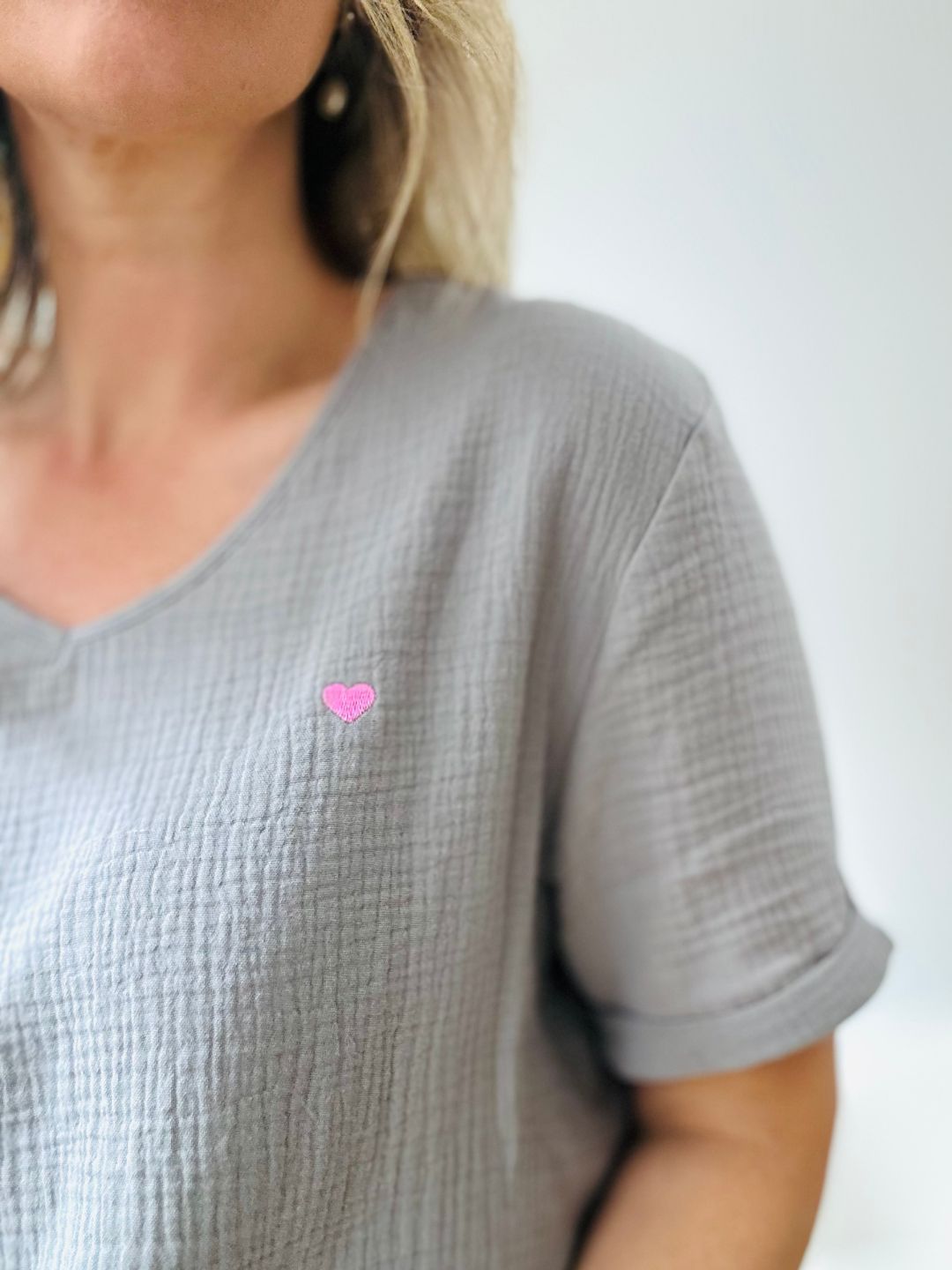 Herzlein® Musselin Shirt mit "Herzchen-Stick" in Grau