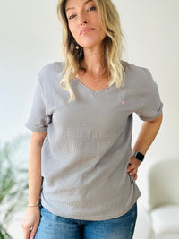 Herzlein® Musselin Shirt mit "Herzchen-Stick" in Grau
