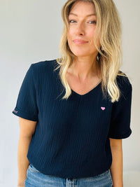 Herzlein® Musselin Shirt mit "Herzchen-Stick" in Navy Blau