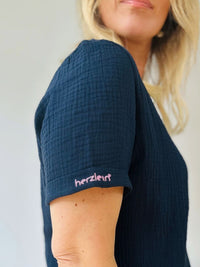 Herzlein® Musselin Shirt mit "Herzchen-Stick" in Navy Blau