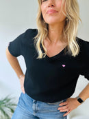 Herzlein® Musselin Shirt mit "Herzchen-Stick" in Schwarz