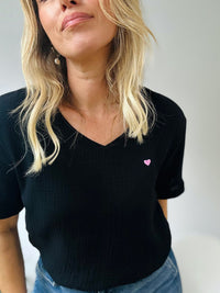 Herzlein® Musselin Shirt mit "Herzchen-Stick" in Schwarz