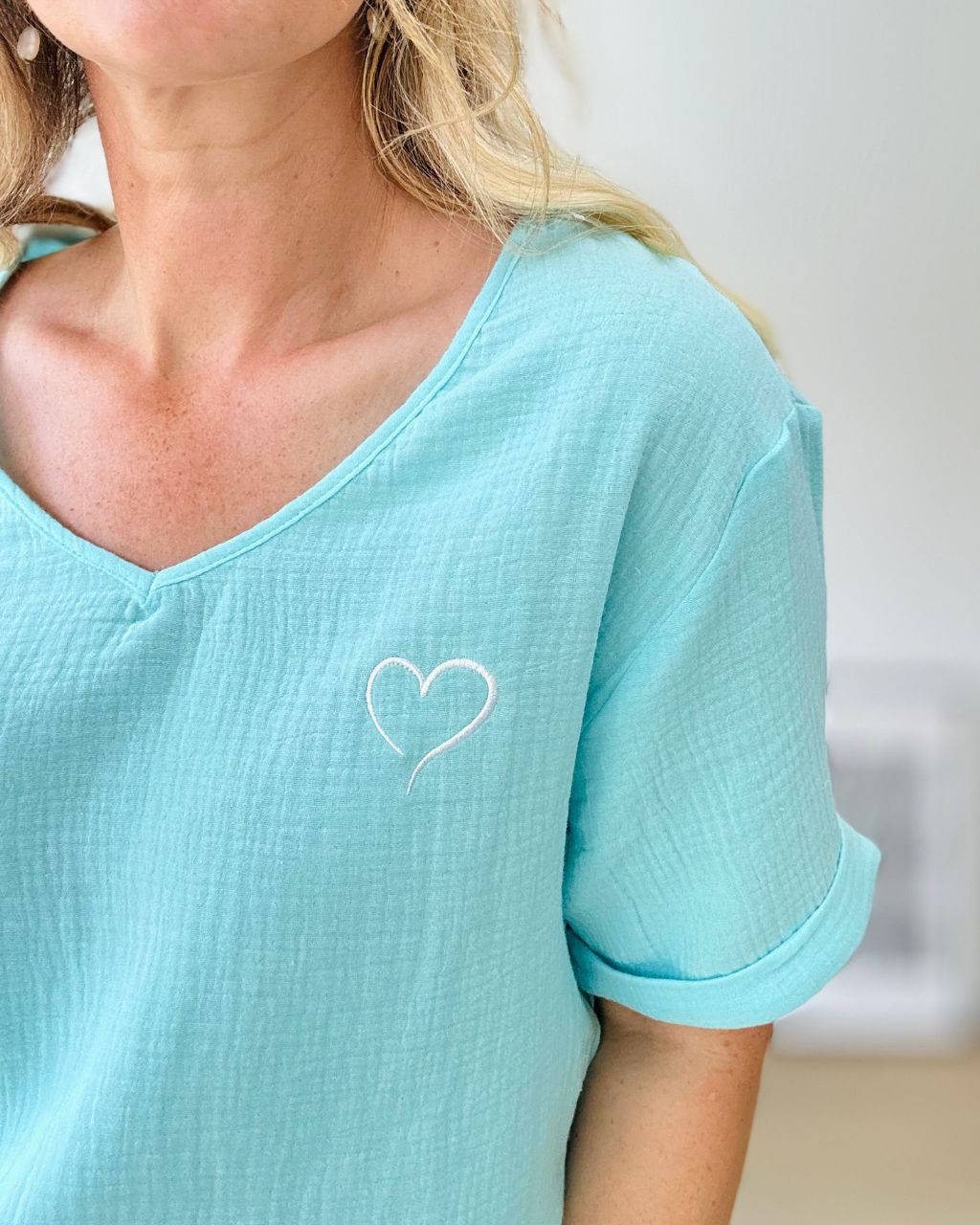 Herzlein® Musselin Shirt in Türkis