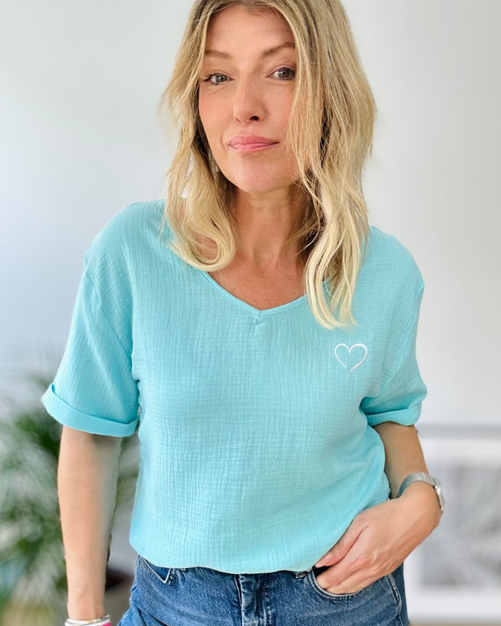 Herzlein® Musselin Shirt in Türkis