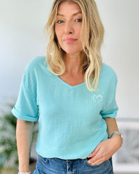 Herzlein® Musselin Shirt in Türkis