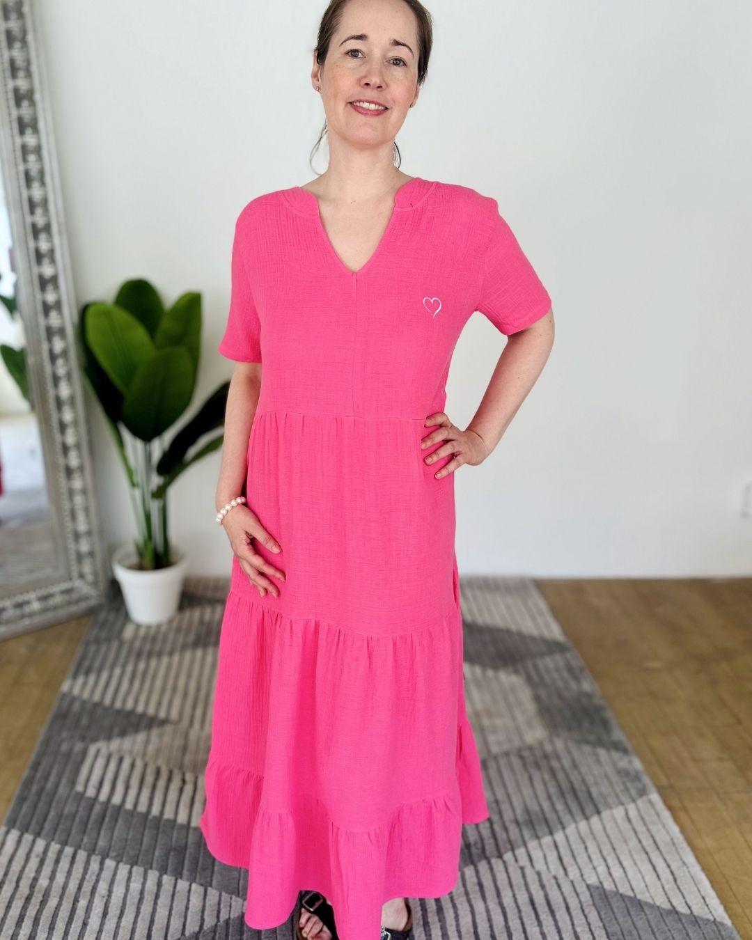 Herzlein® Musselin Maxikleid in Pink