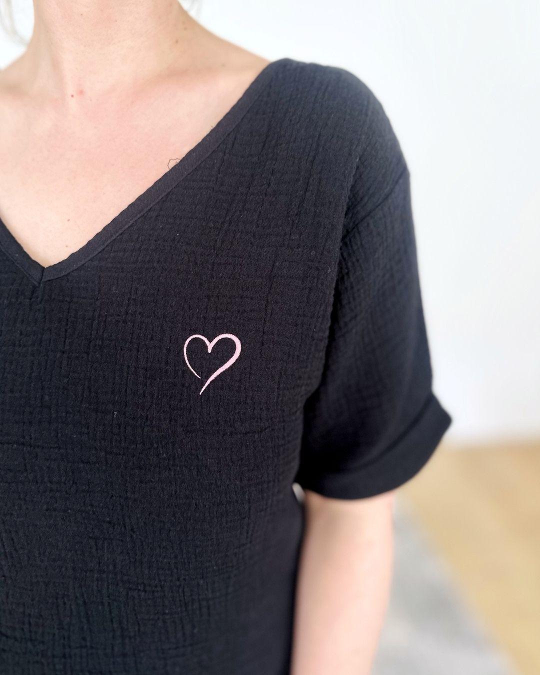 Herzlein® Musselin Tunika Shirt mit "Herzchen-Stick" in Schwarz