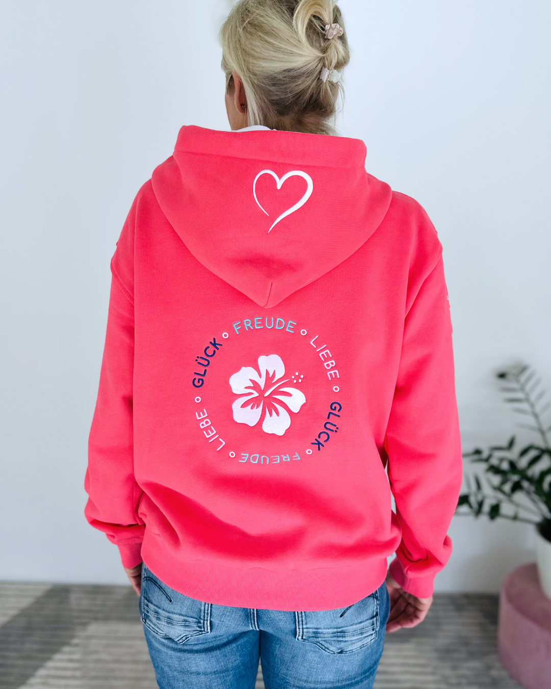 Herzlein® Sweatjacke "Freude Liebe Glück" in Erdbeer