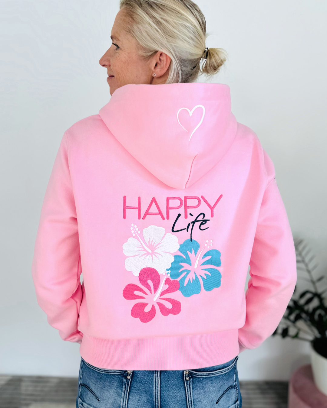 Herzlein® Sweatjacke "Happy Life" in Rosa