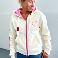Herzlein Sweatjacke mit Kapuze und Reißverschluss aus Baumwolle Hoodie Kapuzenpullover für Damen Damenhoodie Herz Herzchen Summer Love in Creme