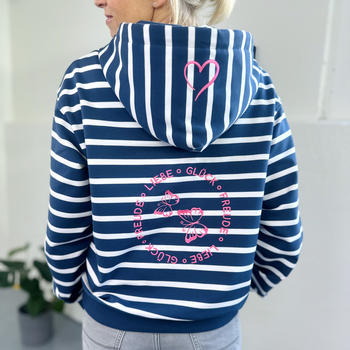 Herzlein® Sweatjacke "Freude" mit Streifen in Navy Blau