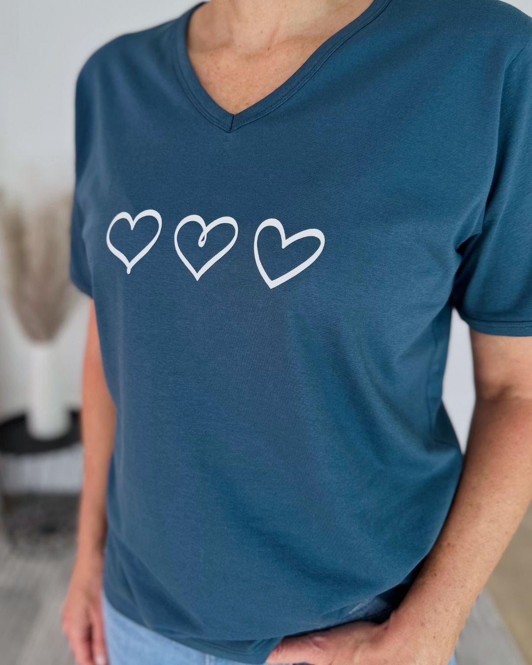 Herzlein® T-Shirt "Drei Herzen" in Petrol