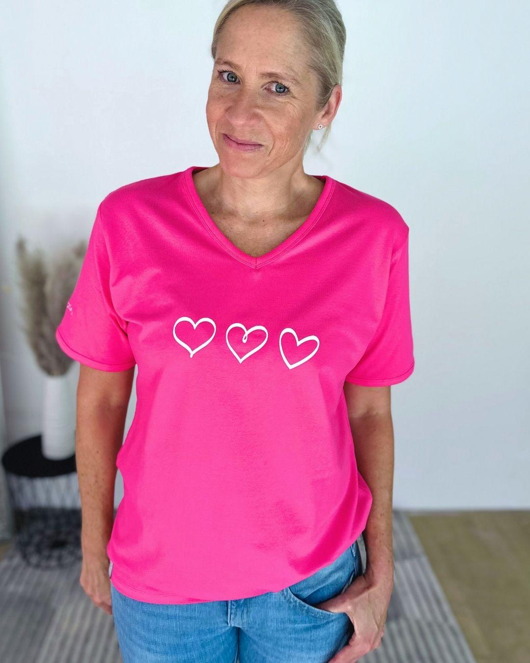 Herzlein® T-Shirt "Drei Herzen" in Pink