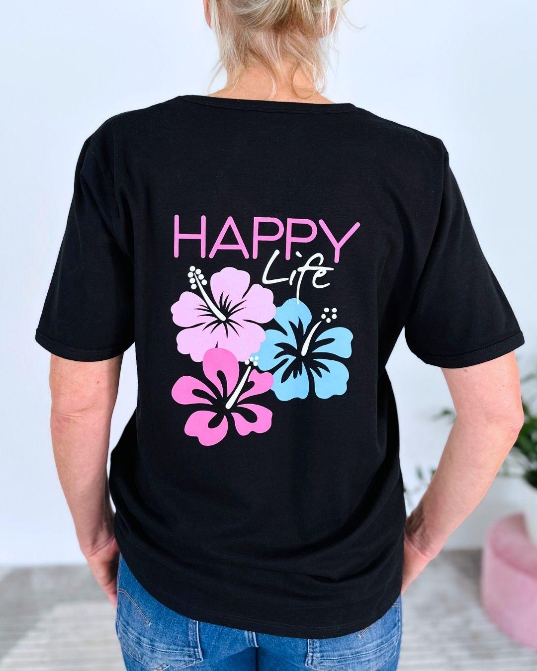 Herzlein® T-Shirt "Happy Life" in Schwarz
