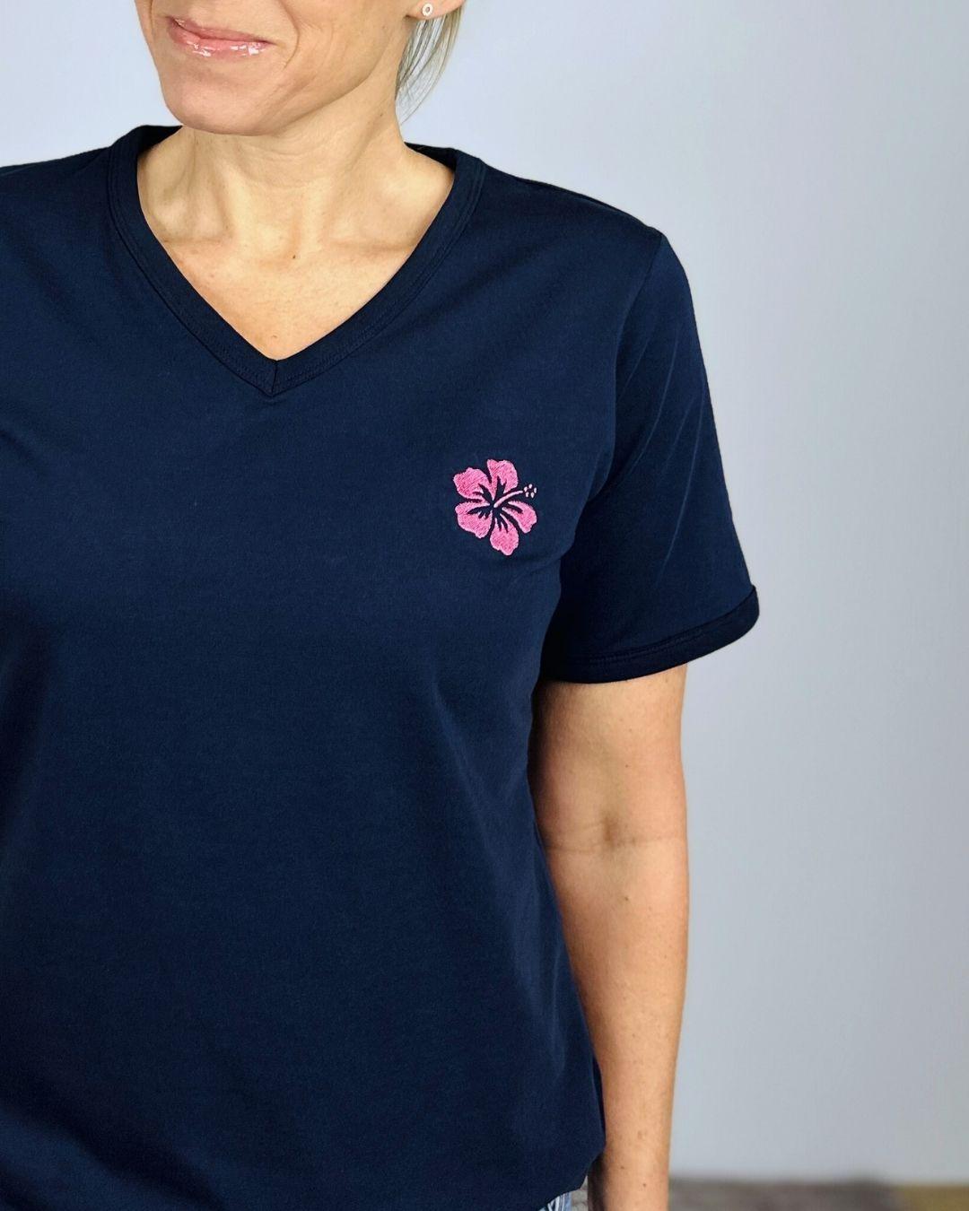 Herzlein® T-Shirt "Hibiskus" in Navy