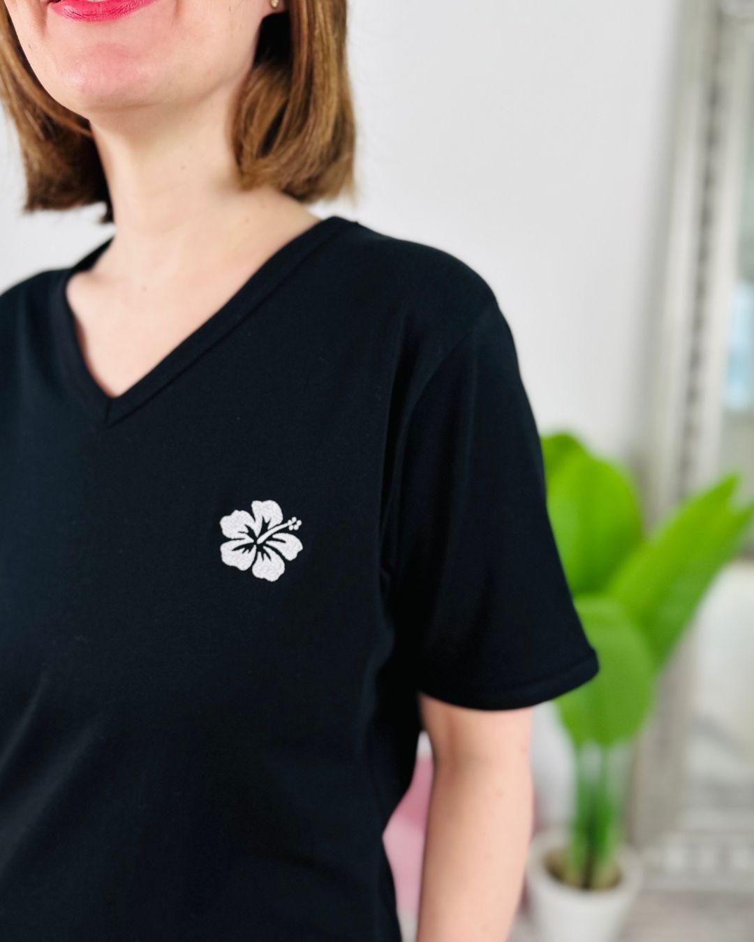 Herzlein® T-Shirt "Hibiskus" in Schwarz