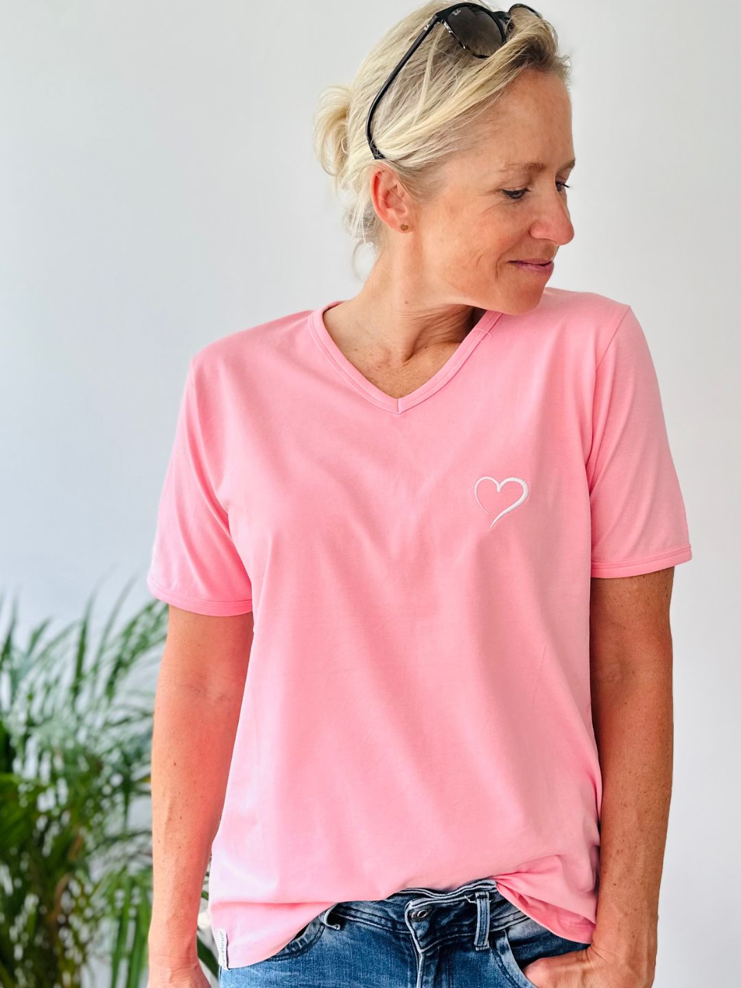 Herzlein® T-Shirt mit "Herzchen-Stick" in Coral