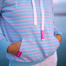 Herzlein® Hoodie mit Streifen Kapuzenpulli gestreifter Kapuzenpullover für Damen aus Baumwolle in den Farbe Hellblau und Rosa
