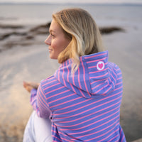 Herzlein® Hoodie mit Streifen Kapuzenpulli gestreifter Kapuzenpullover für Damen aus Baumwolle in den Farbe Lavendel Lila und Rosa