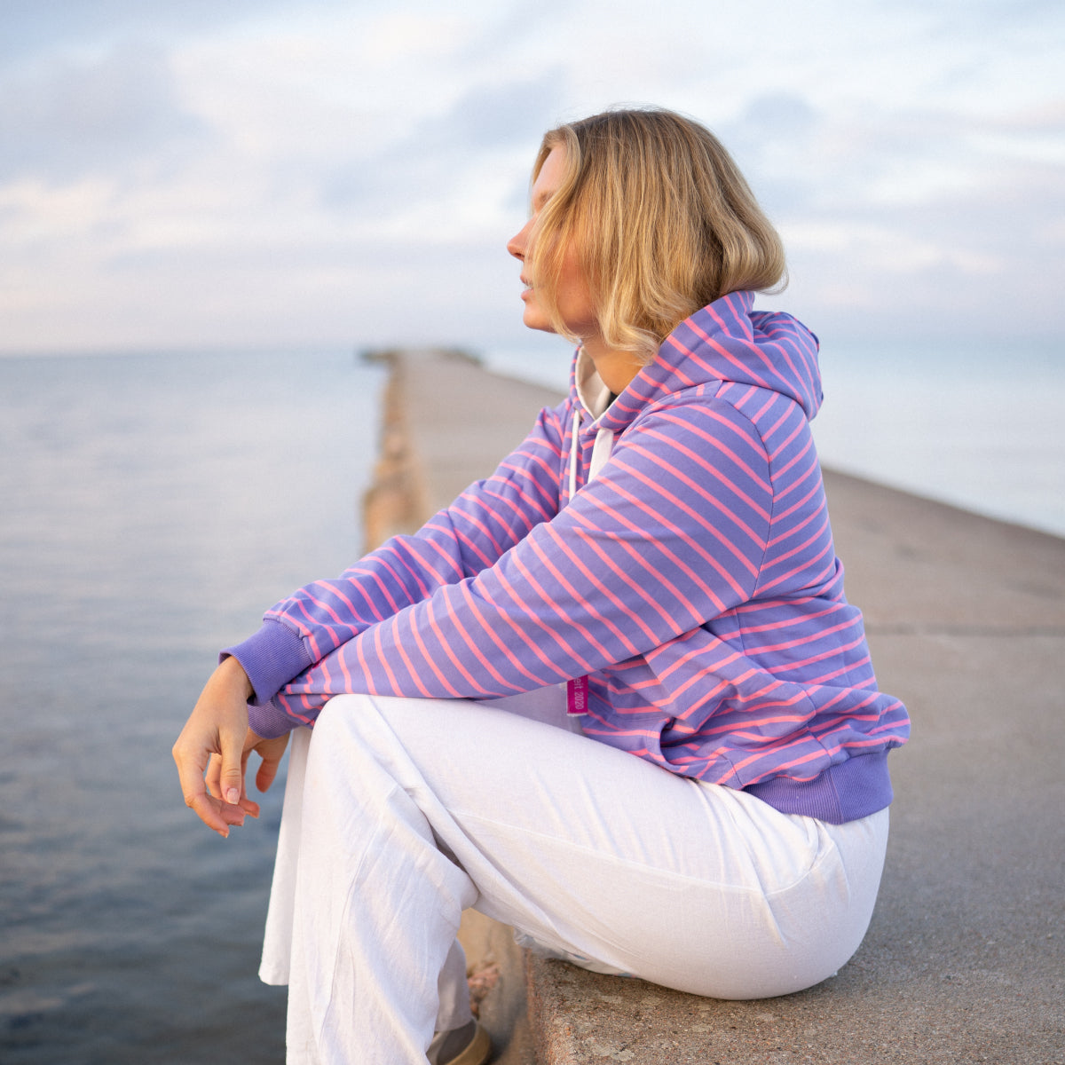 Herzlein® Hoodie mit Streifen - Lavendel / Rosa