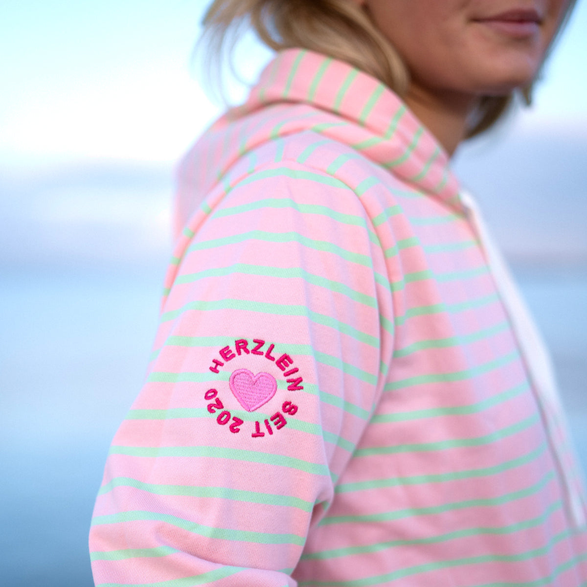 Herzlein® Hoodie mit Streifen - Rosa / Mint