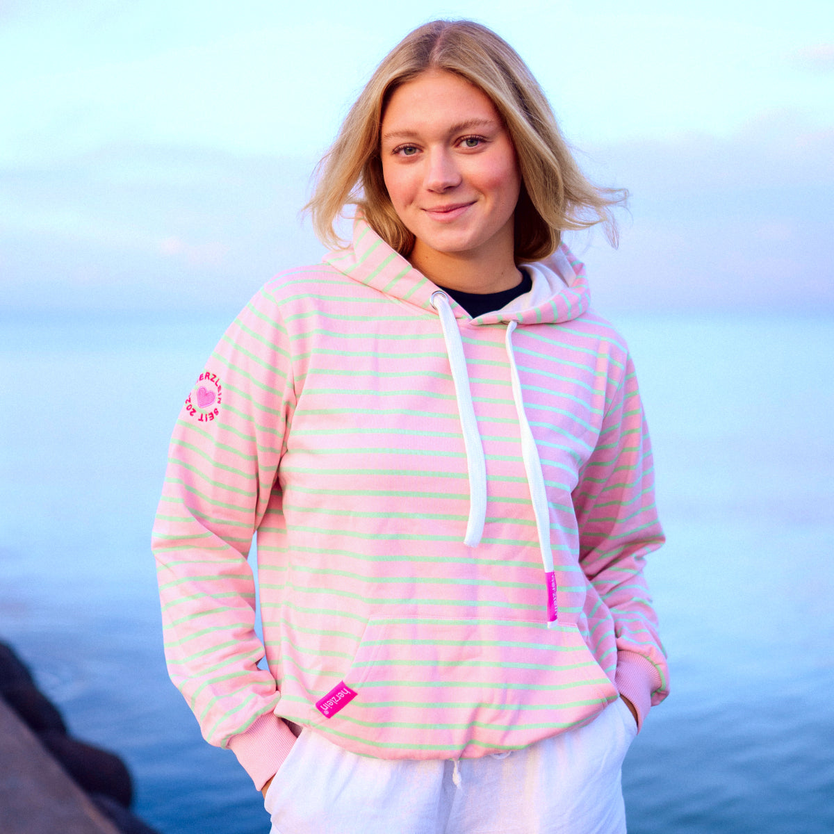 Herzlein® Hoodie mit Streifen - Rosa / Mint
