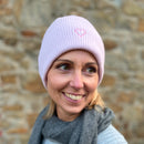 Herzlein® Kaschmir Mütze Strickmütze mit Umschlag und edlem Herzchen Stick in Alt Rosa