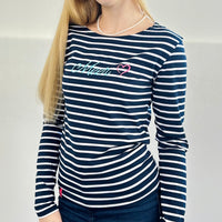 Herzlein® Longsleeve-Shirt gestreift in Navy Blau - Weiß "Meer"