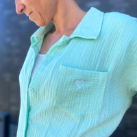 Herzlein Musselin Blouse aus Baumwolle mit Herzchen Stick in Mint