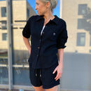 Herzlein Musselin Set von Blouse und Short aus Baumwolle mit Herzchen Stick in Schwarz