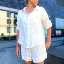 Herzlein Musselin Set von Blouse und Short aus Baumwolle mit Herzchen Stick in Weiß