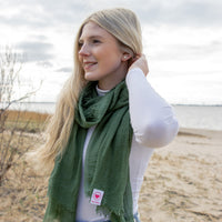 Herzlein® Musselin Tuch Musselintuch Musselintücher Halstuch Damentuch Schal Baumwolle für Damen in Grün Moosgrün