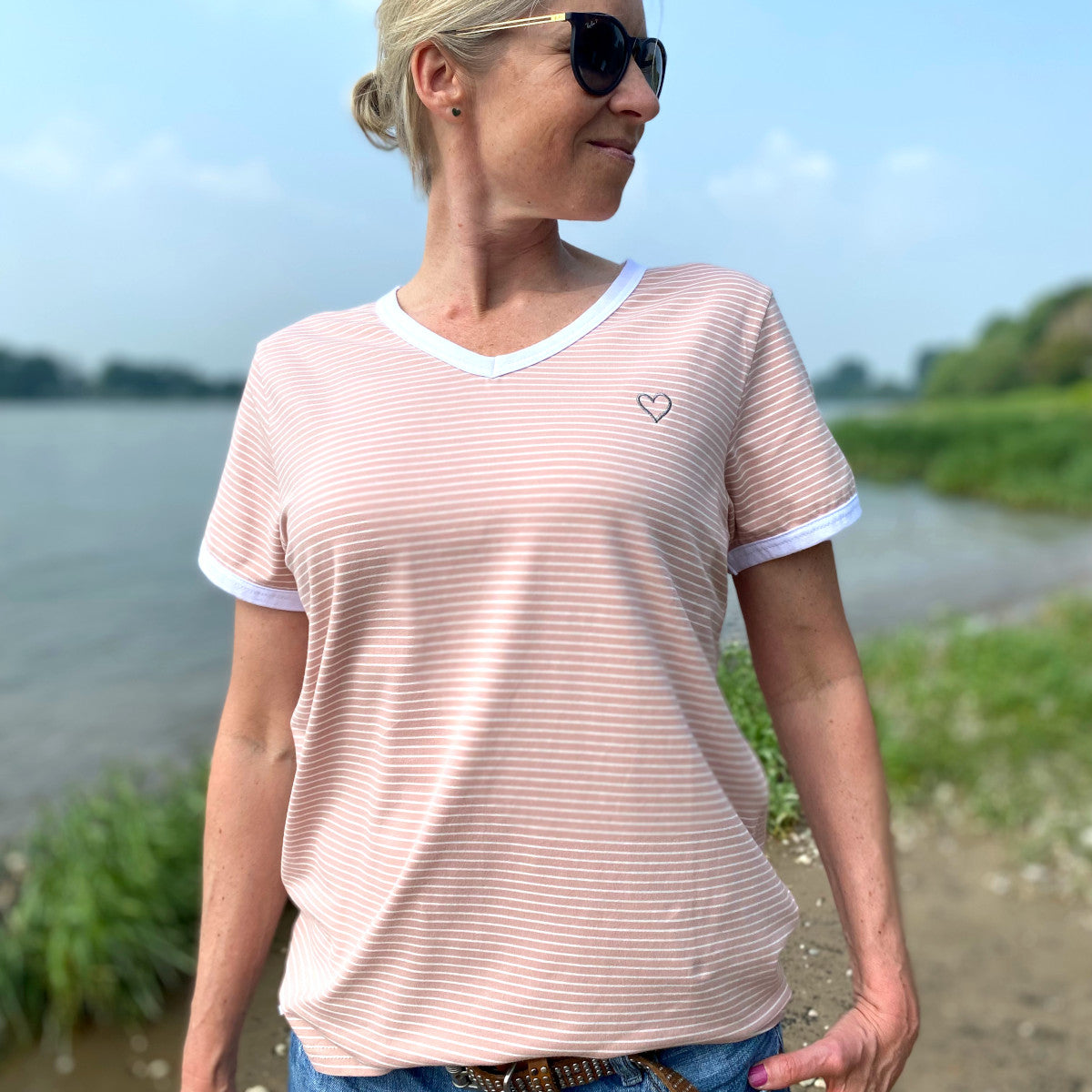 Herzlein® T-Shirt "Frida" gestreift in Beige - Creme