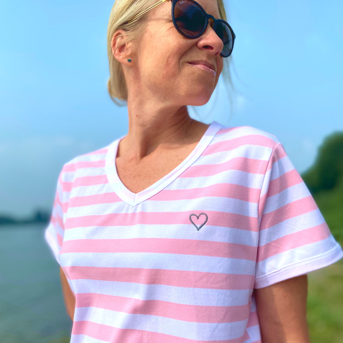 Herzlein® T-Shirt "Leni" gestreift in Rosa - Weiß