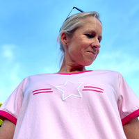 Herzlein® T-Shirt "STAR" Print in Pink und Weiss aus Baumwolle Shirt für Damen Hellgrau Grau Weiß meliert
