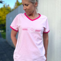 Herzlein® T-Shirt "STAR" Print in Pink und Weiss aus Baumwolle Shirt für Damen Hellgrau Grau Weiß meliert