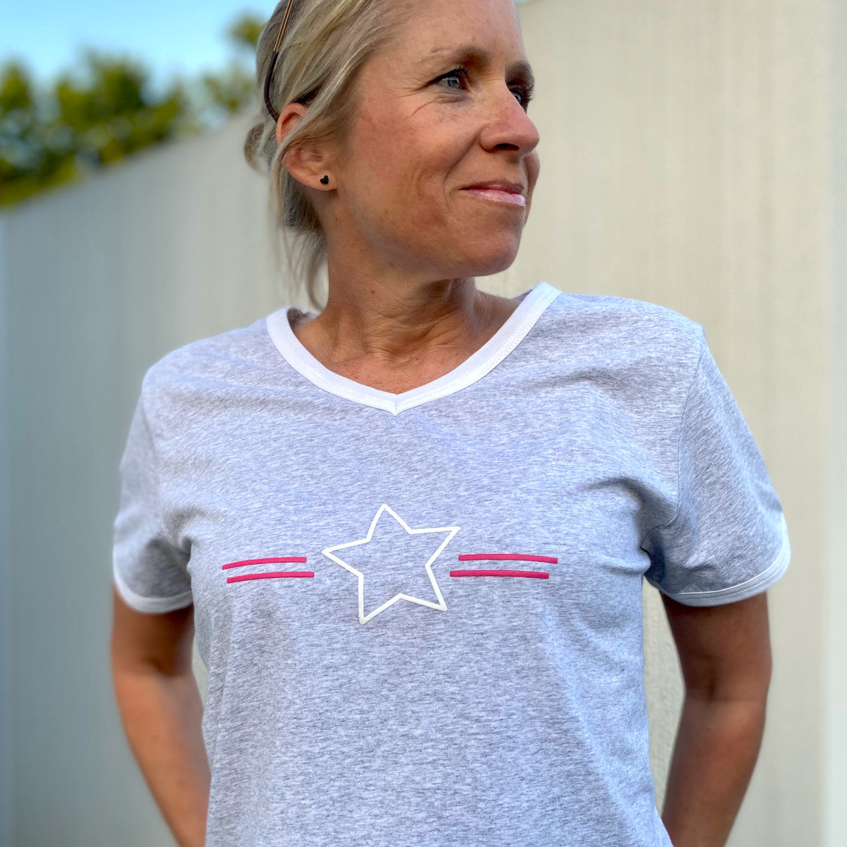 Herzlein® T-Shirt "STAR" in Hellgrau Weiß meliert