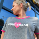 Herzlein® T-Shirt "Wunderbar" in Dunkelgrau Grau Weiß meliert mit Pink aus Baumwolle Shirt für Damen